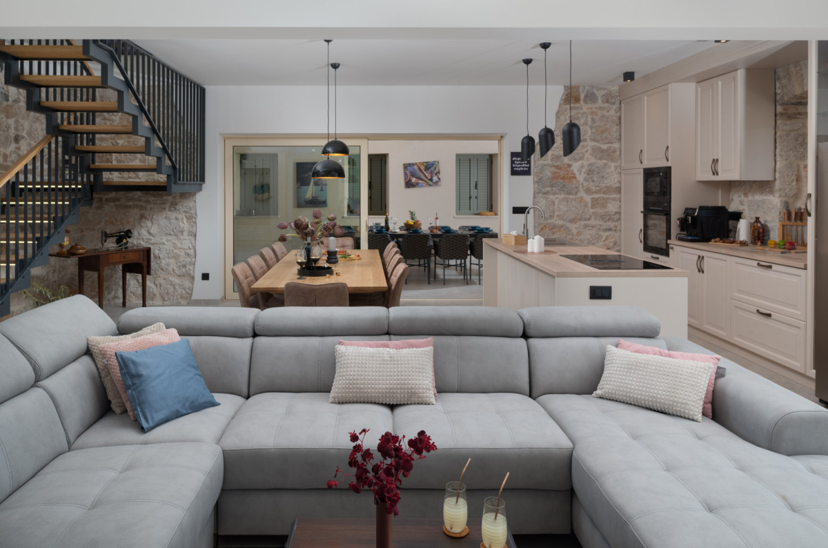 Interior view of Villa Utopia's open-plan living area