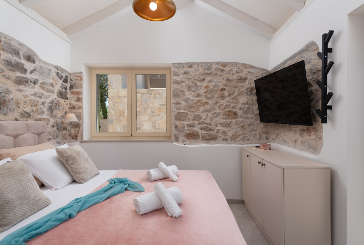 Interior of an authentic Mediterranean bedroom at Villa Utopia