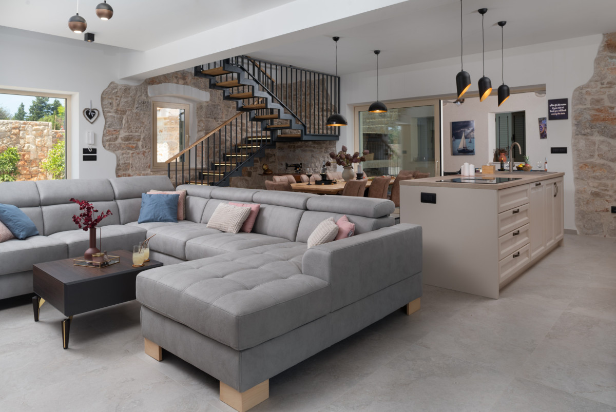 Spacious open-plan living area of Villa Utopia