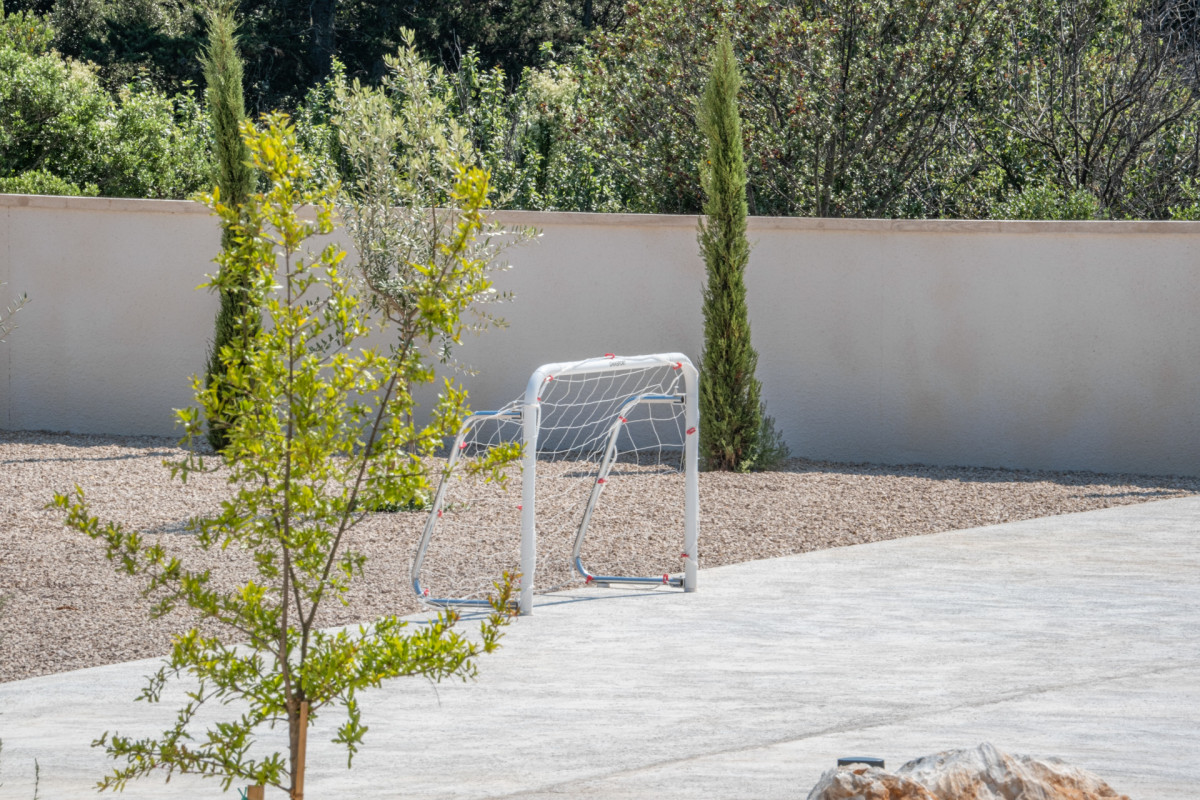 Portable Mini Soccer Goal for Kids in Mediterranean Backyard